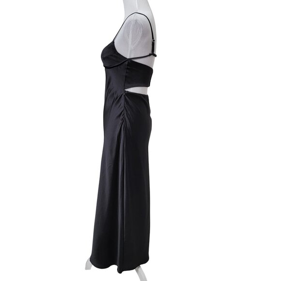 Zara Size S Black Satin Midi Cocktail SlipDress with Cutout Detailing on Back - Picture 3 of 16